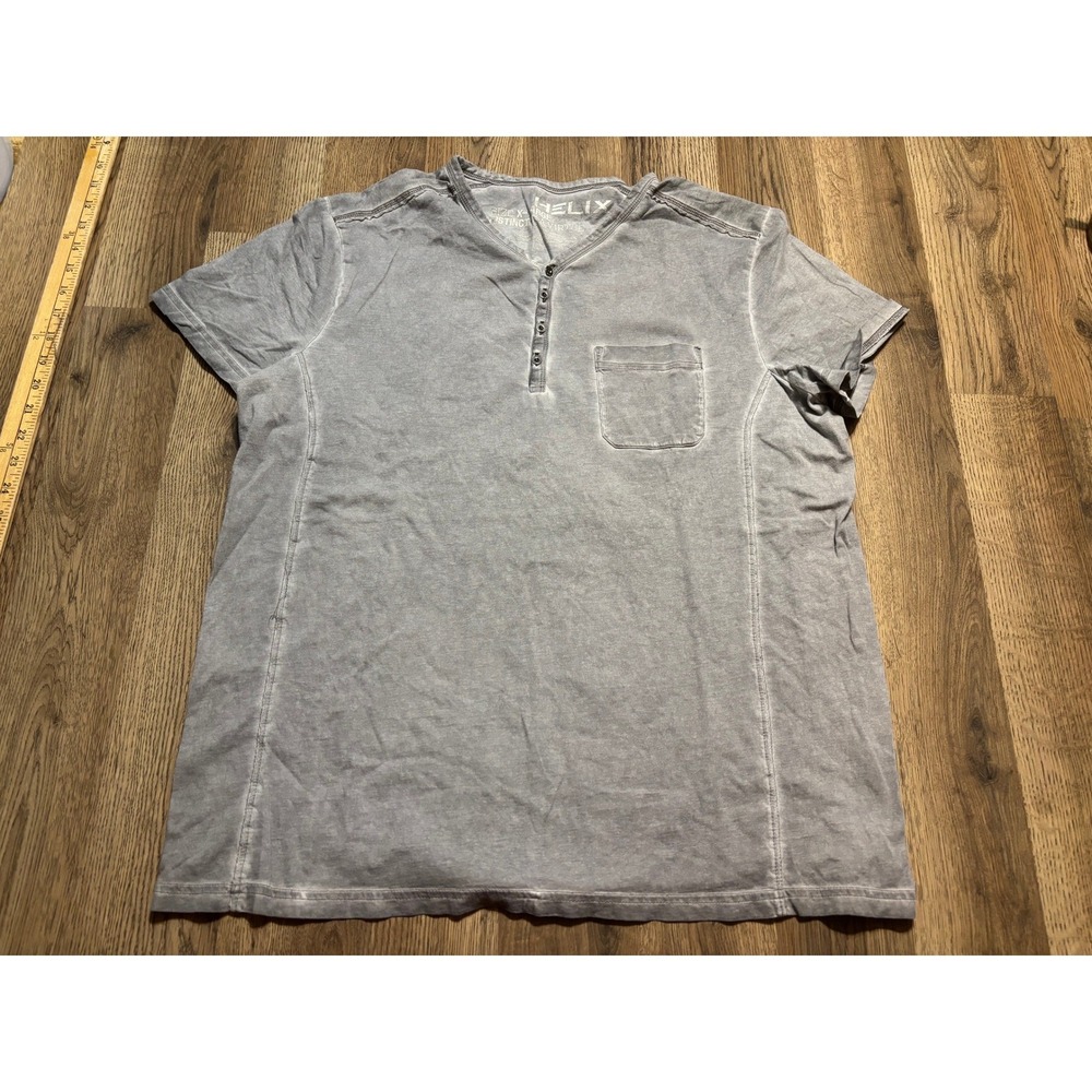 Helix Henley Shirt Mens XL Gray Adult Acid Wash Pocket Short Sleeve Casual